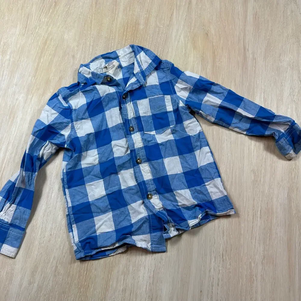 2 Piece Lot Bundle of Boys Blue White Kids Casual Button Down Dress Shirts 4T